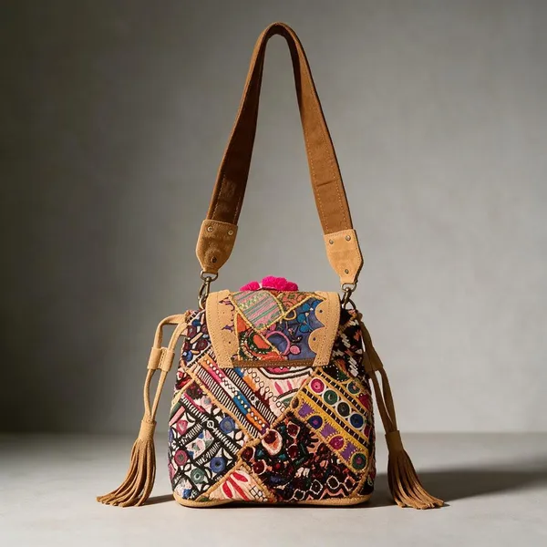 Mustard_Cotton_And_Sued_Leather_Banjara_Potli_Bag_For_Women