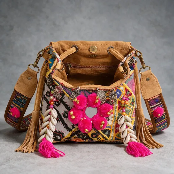 Mustard_Cotton_And_Sued_Leather_Banjara_Potli_Bag_For_Women