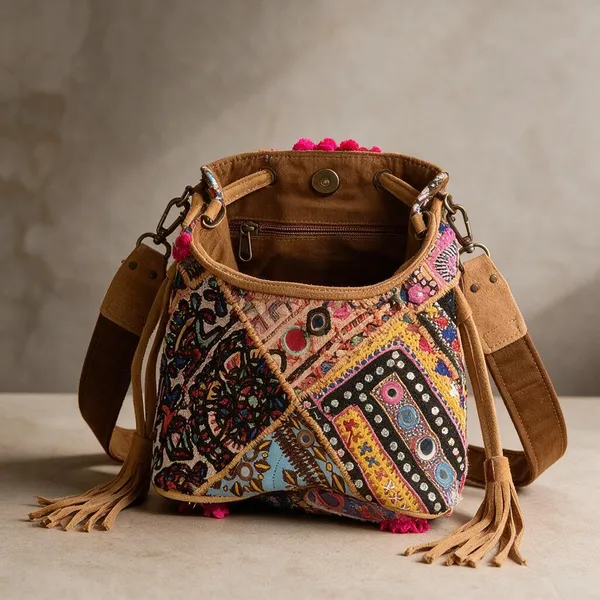 Mustard_Cotton_And_Sued_Leather_Banjara_Potli_Bag_For_Women