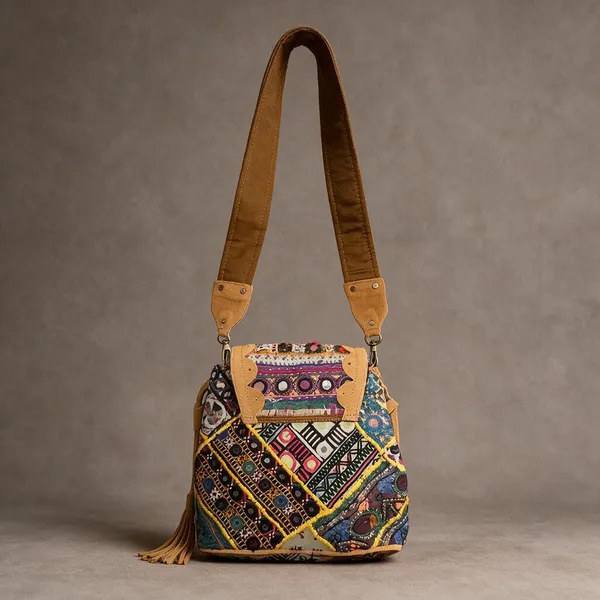 Mustard_Cotton_And_Sued_Leather_Banjara_Potli_Bag_For_Women
