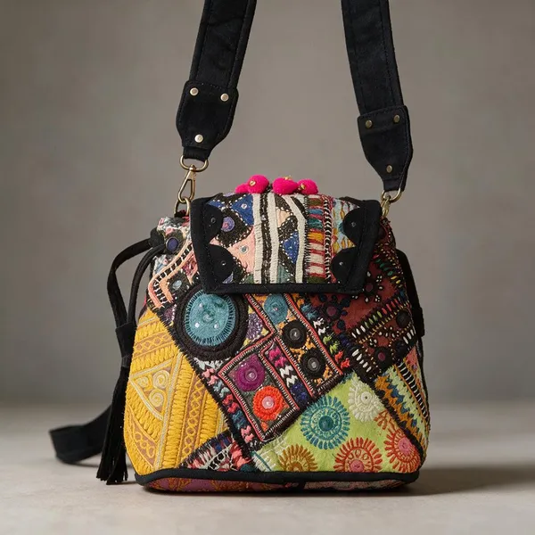 Black_Cotton_And_Sued_Leather_Banjara_Potli_Bag_For_Women