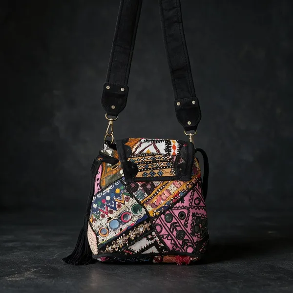 Black_Cotton_And_Sued_Leather_Banjara_Potli_Bag_For_Women
