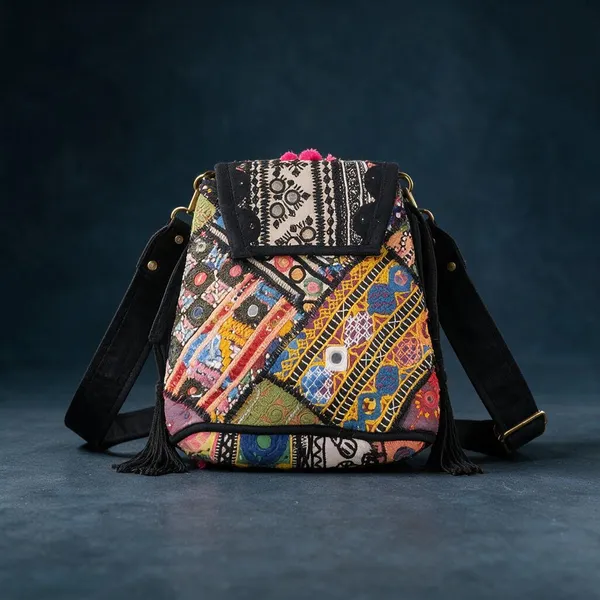 Black_Cotton_And_Sued_Leather_Banjara_Potli_Bag_For_Women