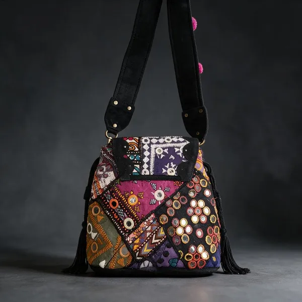 Black_Cotton_And_Sued_Leather_Banjara_Potli_Bag_For_Women