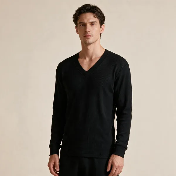 Black_Wool_Blend_Ribbed_V_Neck_Thermal_Top_For_Adults