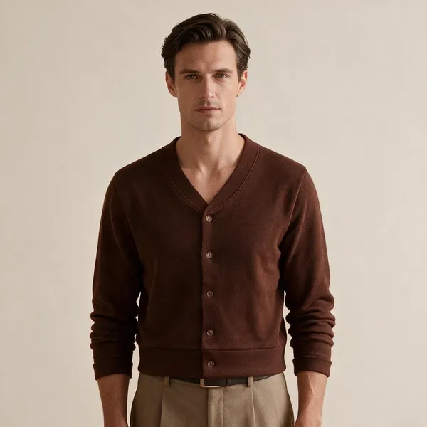 Brown_Wool_Blend_Button_Front_Cardigan_For_Adults