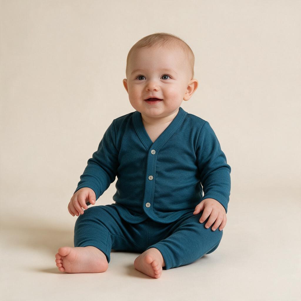 Blue_Wool_Blend_Button_Front_Baby_Sleepwear_Set_For_Infants