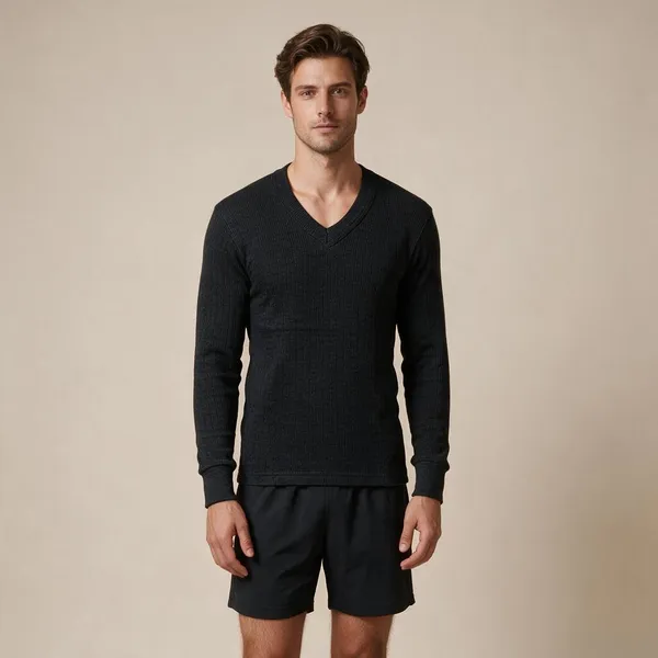 Black_Wool_Blend_Ribbed_Thermal_Underwear_Top_For_Adults