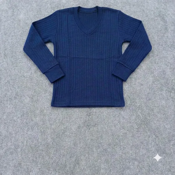 Blue_Wool_Blend_Ribbed_Thermal_Underwear_Top_For_Unisex_Adult