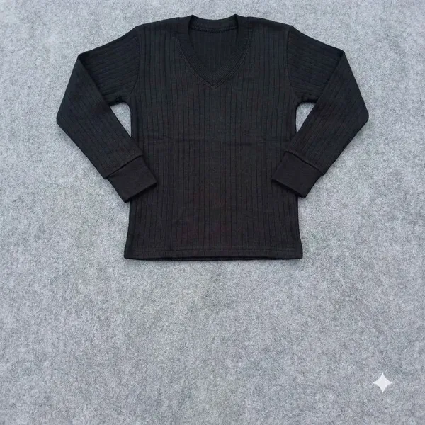 Black_Wool_Blend_Ribbed_Thermal_Underwear_Top_For_Unisex_Adult