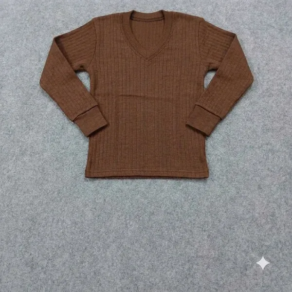 Brown_Wool_Blend_Ribbed_Thermal_Underwear_Top_For_Unisex_Adult
