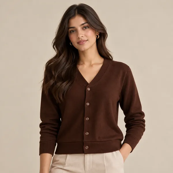 Brown_Wool_Blend_Knit_Button_Front_Cardigan_For_women