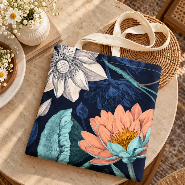 House_Of_Omaya_Blue_Floral_Cotton_Canvas_Tote_Bag