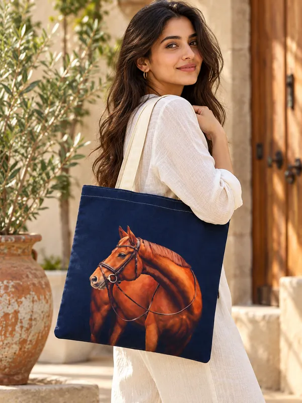 House_Of_Omaya_Equestrian_Horse_Cotton_Canvas_Tote_Bag