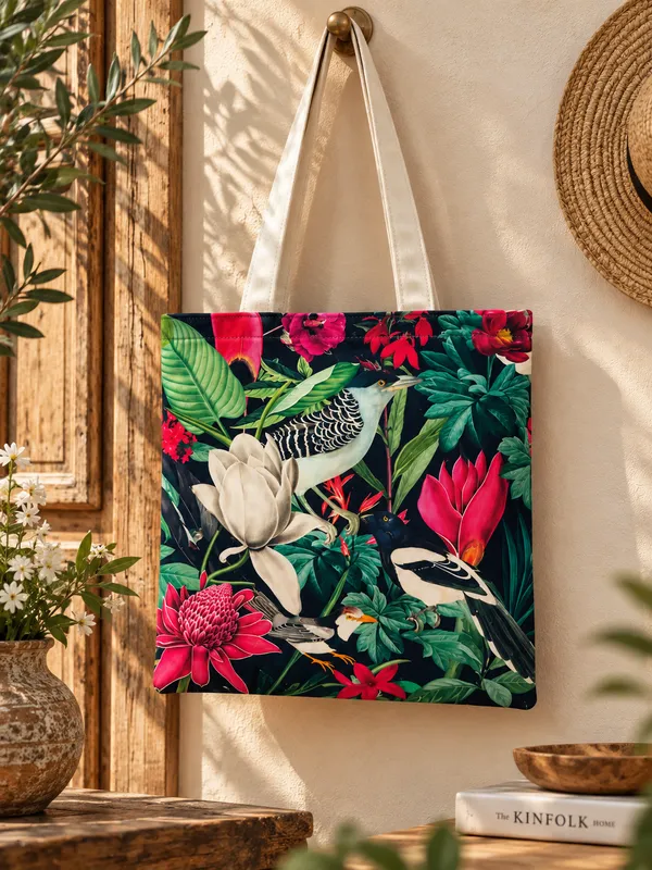 House_Of_Omaya_Tropical_Birds_Cotton_Canvas_Tote_Bag