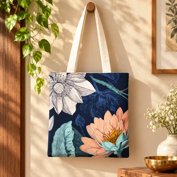House_Of_Omaya_Blue_Floral_Cotton_Canvas_Tote_Bag