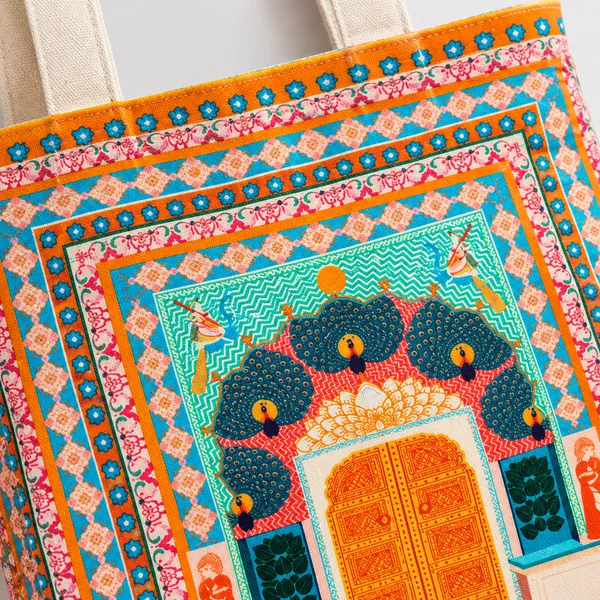 House_Of_Omaya_Peacock_Gate_Cotton_Canvas_Tote_Bag