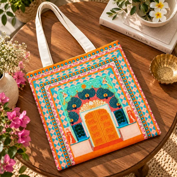 House_Of_Omaya_Peacock_Gate_Cotton_Canvas_Tote_Bag