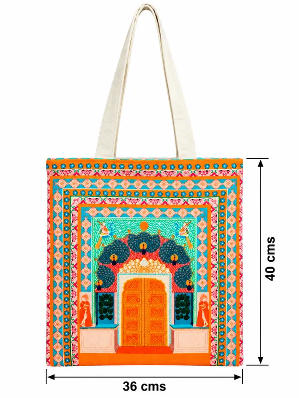 House_Of_Omaya_Peacock_Gate_Cotton_Canvas_Tote_Bag