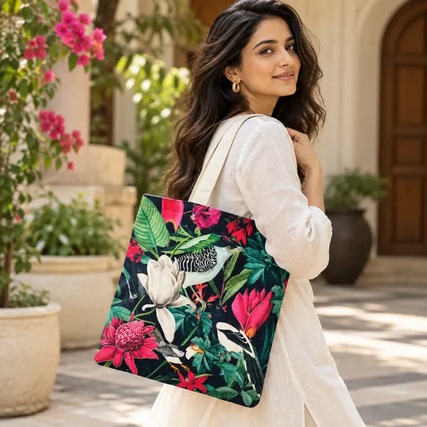 House_Of_Omaya_Tropical_Birds_Cotton_Canvas_Tote_Bag