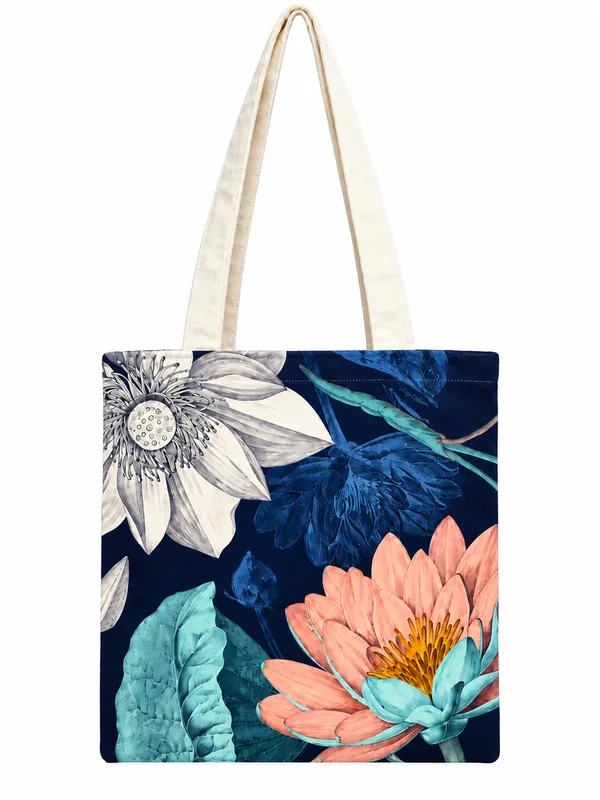 House_Of_Omaya_Blue_Floral_Cotton_Canvas_Tote_Bag