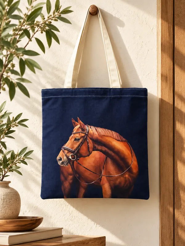 House_Of_Omaya_Equestrian_Horse_Cotton_Canvas_Tote_Bag