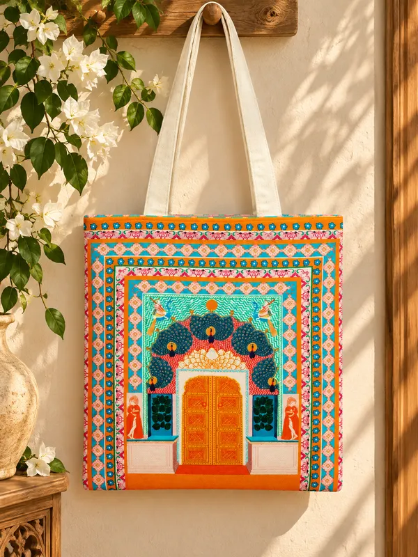 House_Of_Omaya_Peacock_Gate_Cotton_Canvas_Tote_Bag
