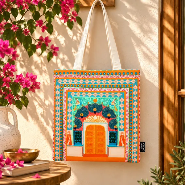 House_Of_Omaya_Peacock_Gate_Cotton_Canvas_Tote_Bag