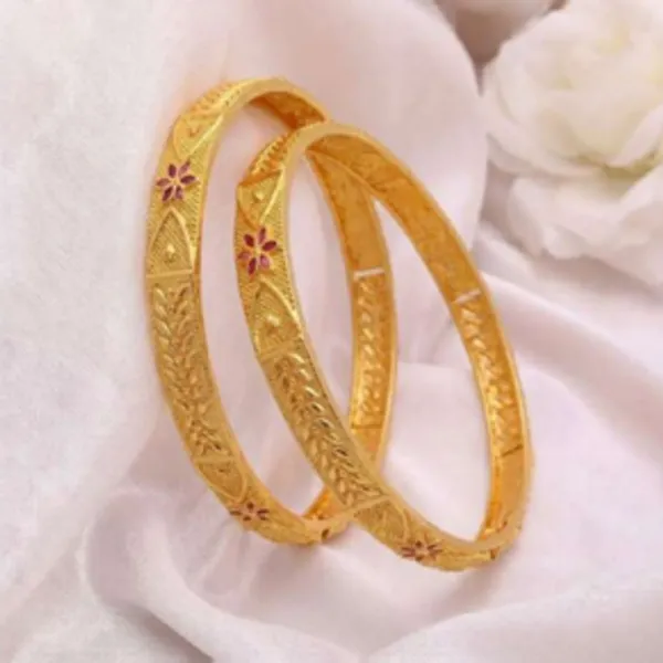Gold_Alloy_Floral_Engraved_Slim_Bangle_Set_For_Women