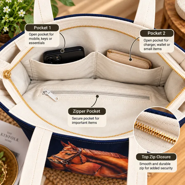 House_Of_Omaya_Equestrian_Horse_Cotton_Canvas_Tote_Bag