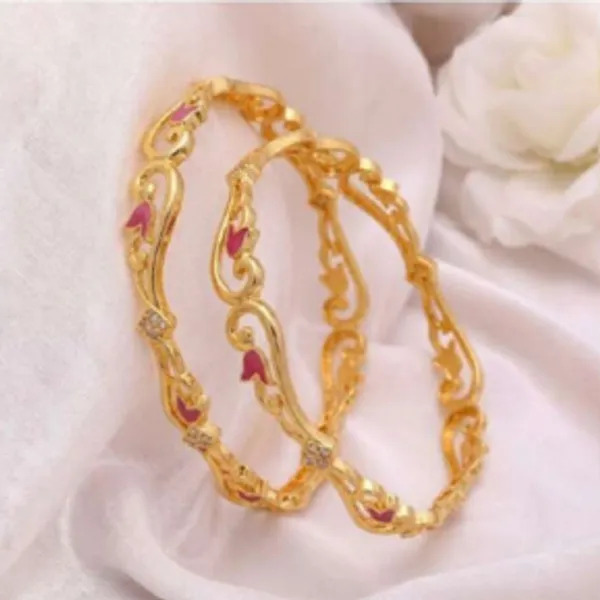 Gold_Alloy_Floral_Pink_Stone_Accent_Bangle_Set_For_Women