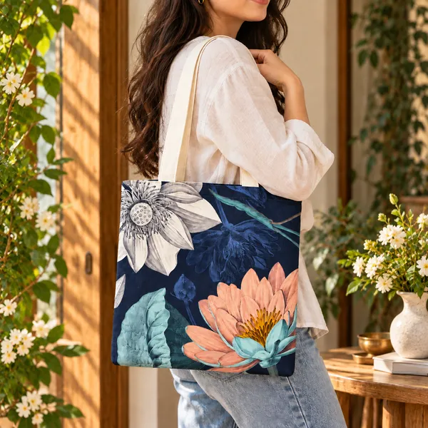 House_Of_Omaya_Blue_Floral_Cotton_Canvas_Tote_Bag