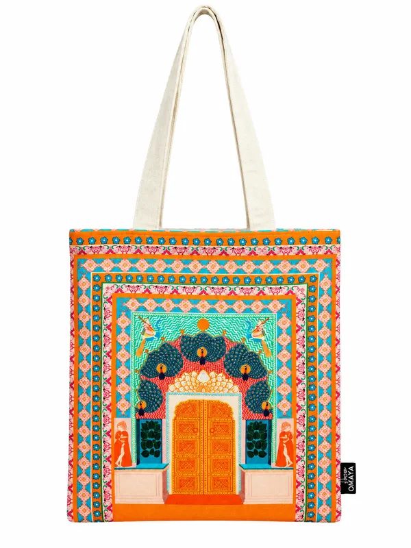 House_Of_Omaya_Peacock_Gate_Cotton_Canvas_Tote_Bag