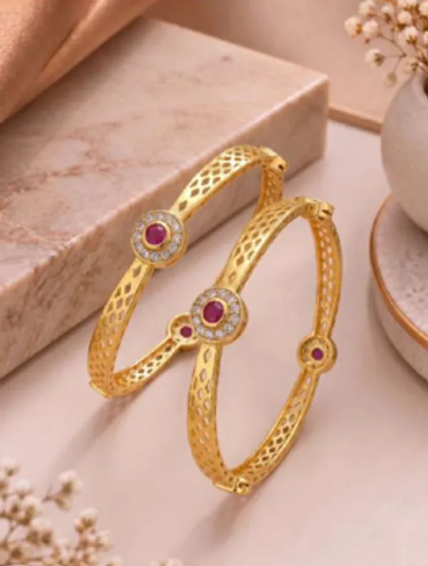 Gold_Alloy_Pink_Stone_Lattice_Bangles_For_Women