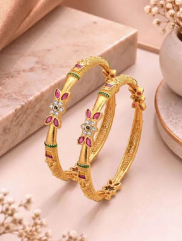 Gold_Alloy_Floral_Pink_Green_Stone_Bangle_Set_For_Women
