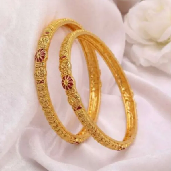 Gold_Alloy_Red_Floral_Engraved_Bangle_Set_For_Women