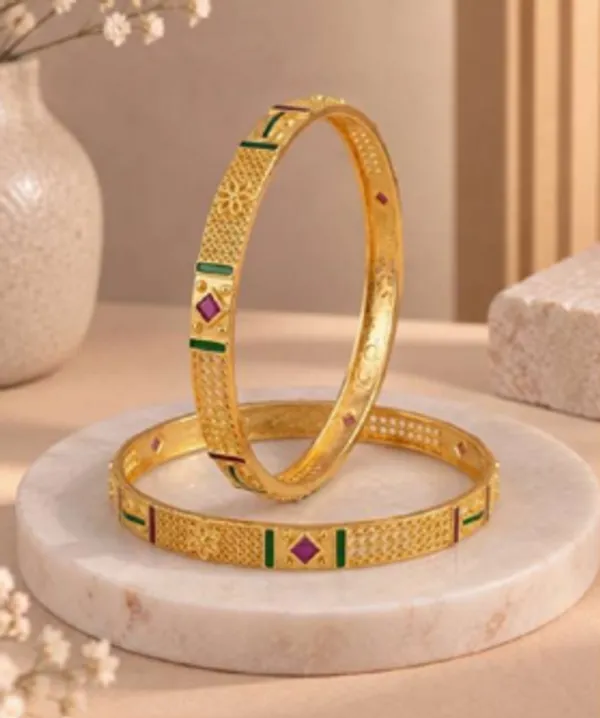 Gold_Alloy_Green_Purple_Enamel_Bangles_For_Women