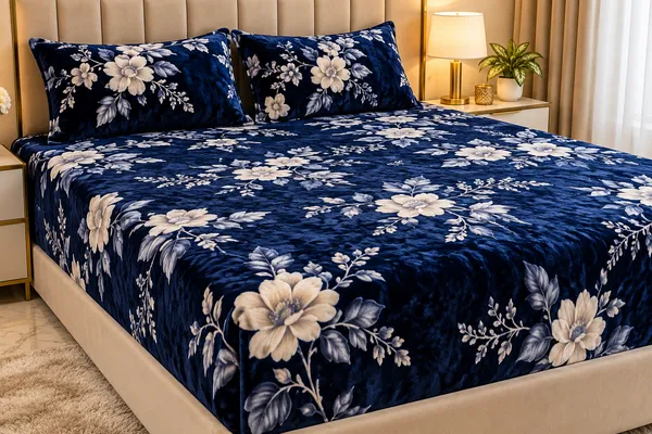Navy_Floral_Print_King_Size_Bedsheet_Set