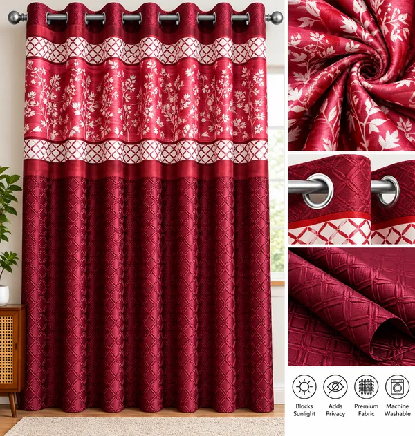 Fabric_Modern_Maroon_Floral_Print_Curtain