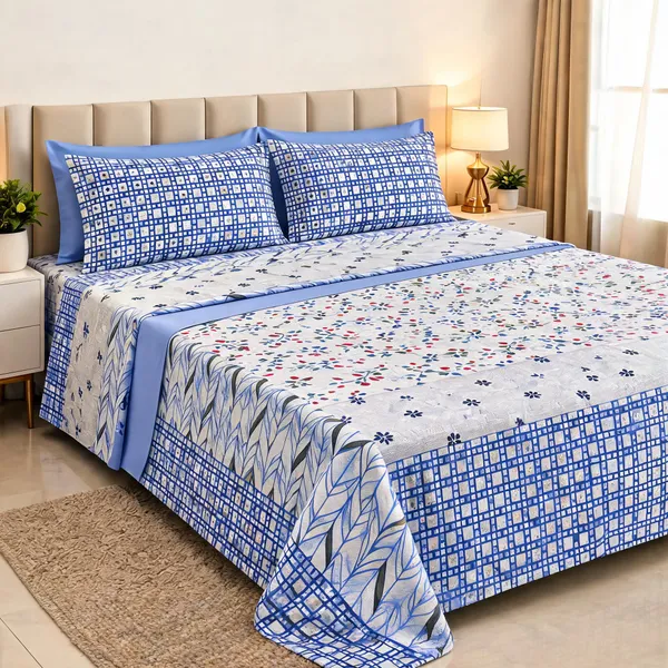 Cotton_Blend_Bedroom_Floral_Print_Blue_Double_Bedsheet