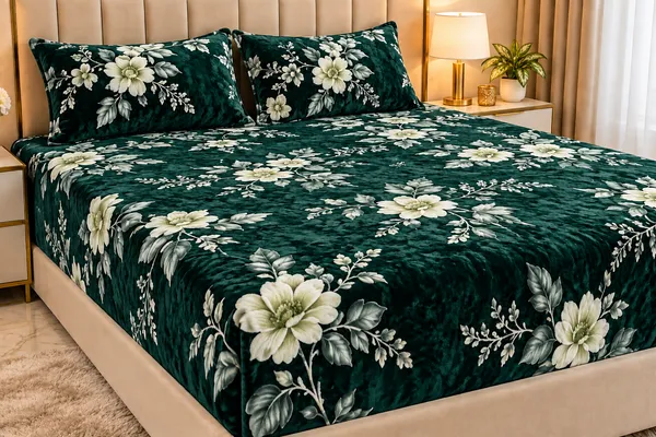 Velvet_Floral_Print_King_Size_Bedsheet_Set