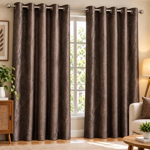 Jacquard_Door_Scroll_Floral_Print_Brown_Eyelet_Curtain
