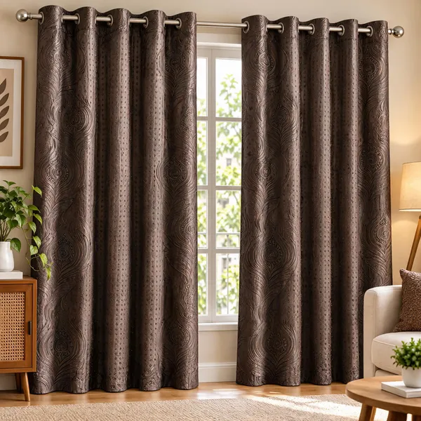 Jacquard_Door_Scroll_Floral_Print_Brown_Eyelet_Curtain