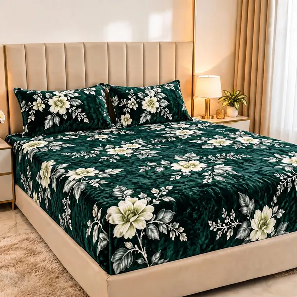 Cotton_Blend_Bedroom_Floral_Print_Green_Double_Bedsheet