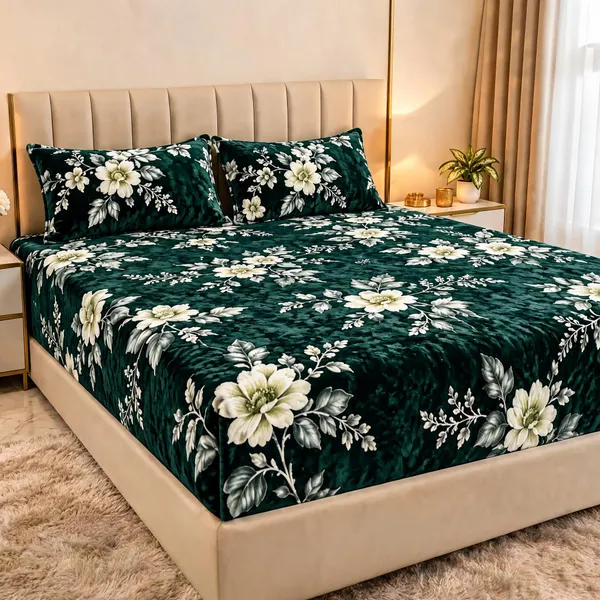 Cotton_Blend_Bedroom_Floral_Print_Green_Double_Bedsheet