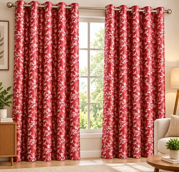 Red_Floral_Print_Eyelet_door_Curtains