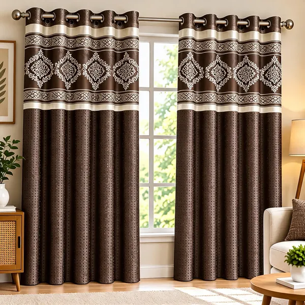 Jacquard_Door_Diamond_Motif_Print_Brown_Eyelet_Curtain