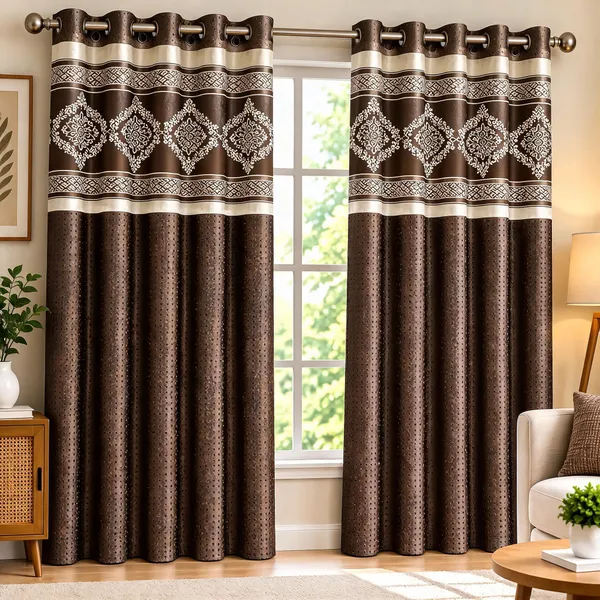 Jacquard_Door_Diamond_Motif_Print_Brown_Eyelet_Curtain