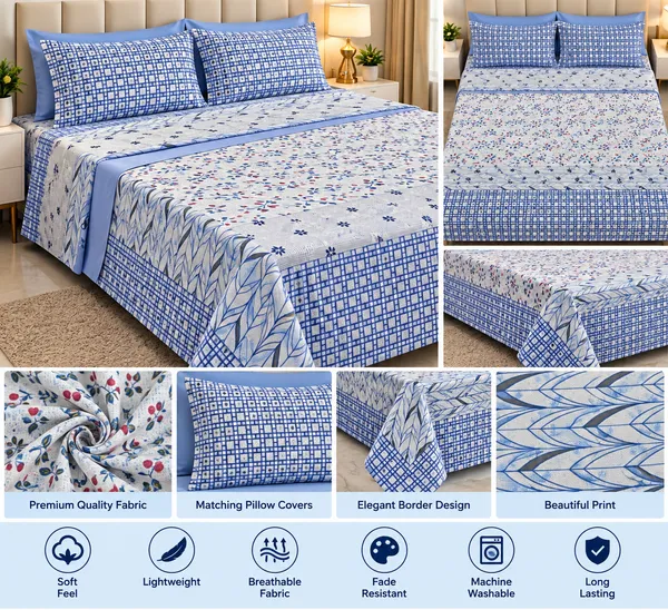 Blue_Floral_Print_Double_Bedsheet_Set_With_Pillow_Covers