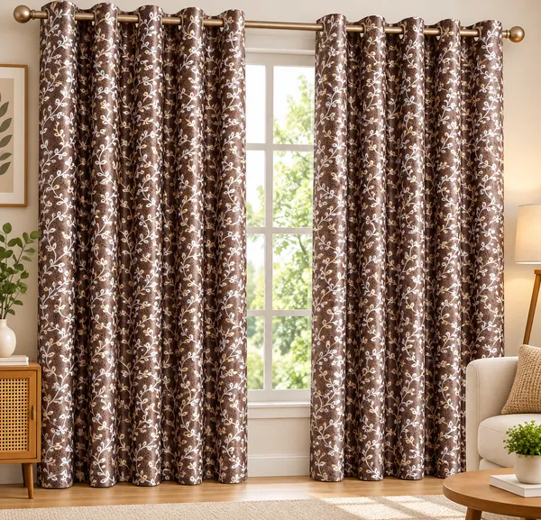 Brown_Floral_Print_Eyelet_Curtains